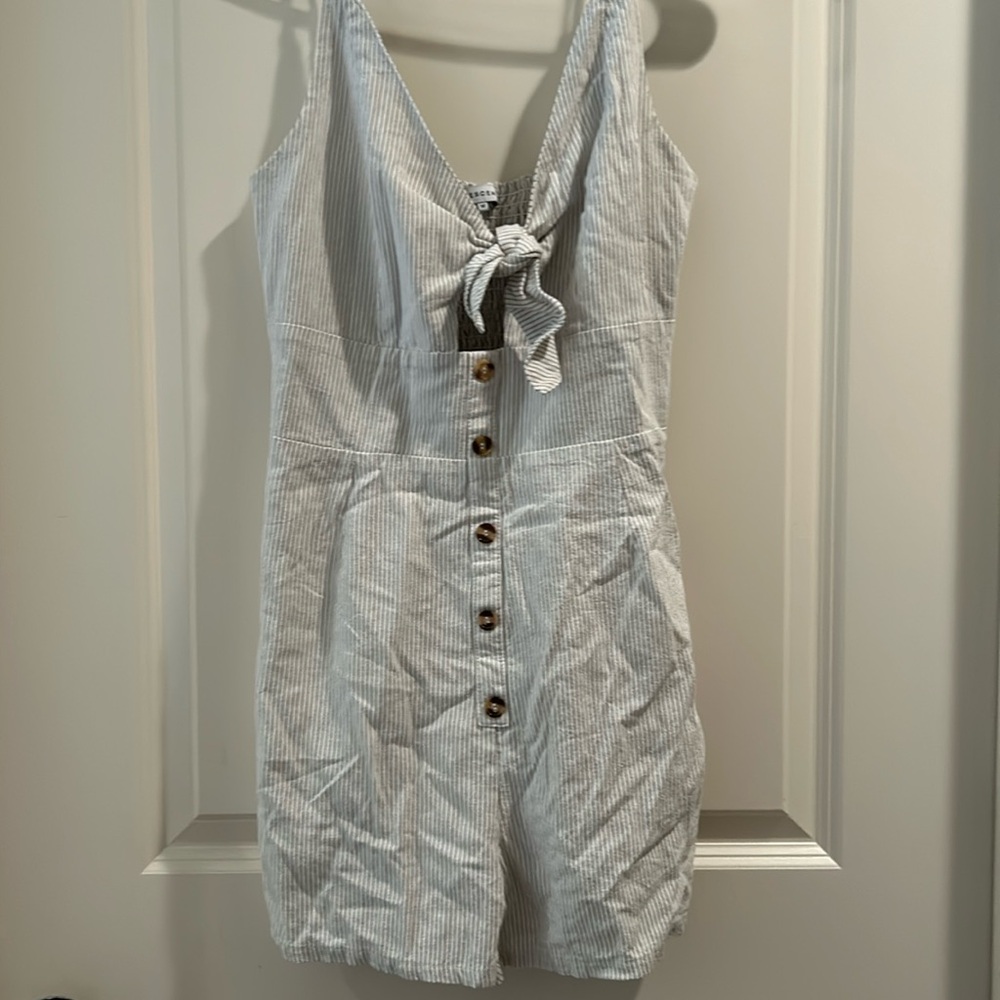 CRESCENT women romper stripe spaghetti/tie top:keyhole/side zip elastic size M